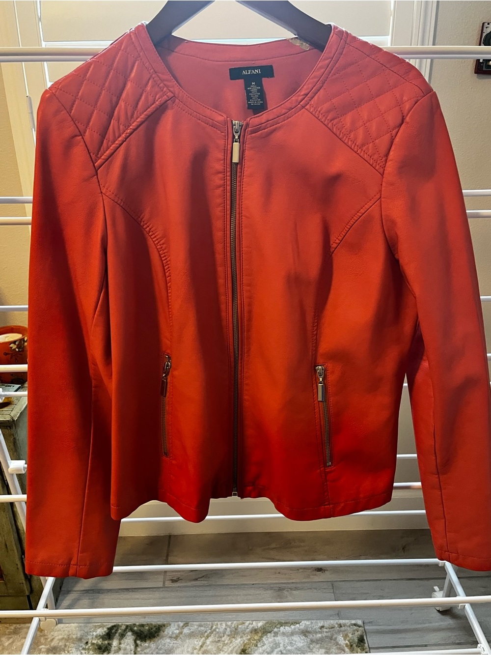 Alfani Women's Coral Quilted-Shoulder Zip Jacket
